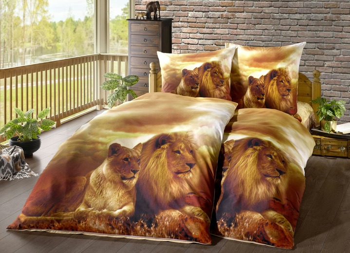 - Bettwäsche mit Löwen, in Größe 111 (40x80 cm + 135x200 cm) bis 115 (80x80 cm + 155x220 cm), in Farbe BEIGE