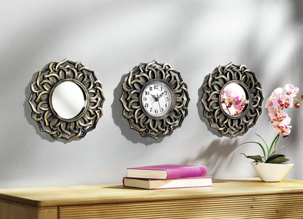 Wanduhr mit Spiegeln, 3-teilig