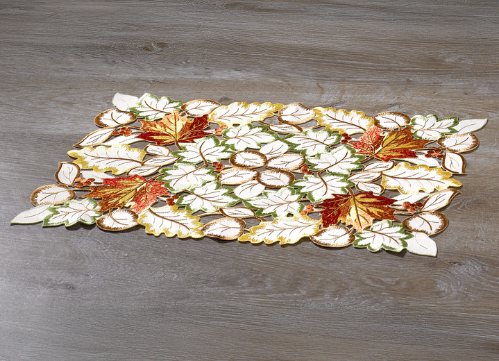 Tischdecken - Tisch- und Raumdekoration mit herbstlichen Blättermotiven, in Größe 101 (Deckchen, 35x 50 cm) bis 404 (Kissenbezug, 40x 40 cm), in Farbe SEKT Ansicht 1