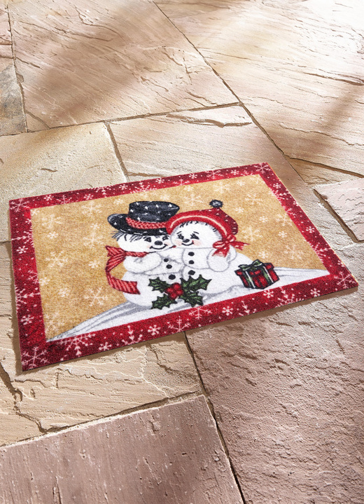 Fussmatten - Fussmatte mit Schneemann-Motiv, in Farbe ROT-BEIGE Ansicht 1
