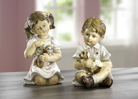 Kinder mit Haustier von Hand bemalt