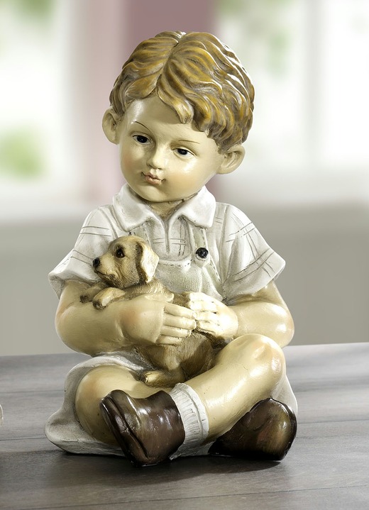 Figuren - Kinder mit Haustier von Hand bemalt, in Farbe CREME, in Ausführung Junge mit Hund Ansicht 1