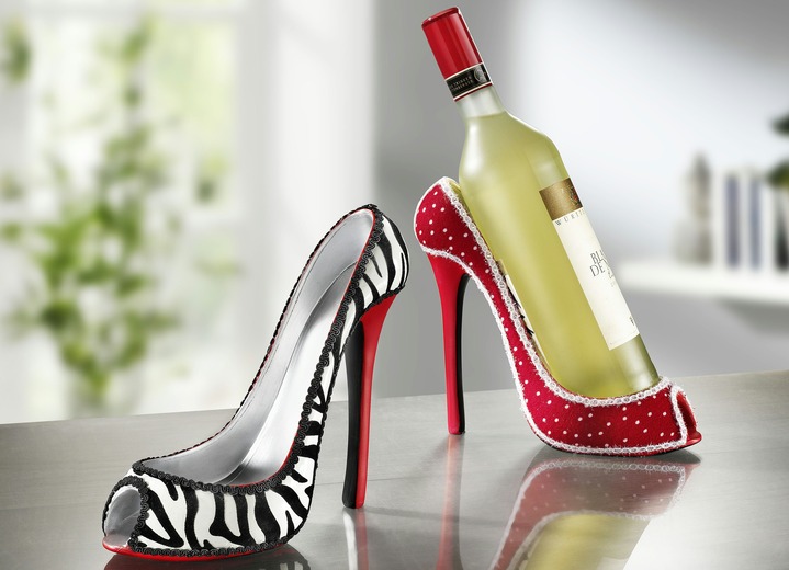 - Flaschenhalter aus Polyresin, in Farbe ROT, in Ausführung mit Zebra-Muster