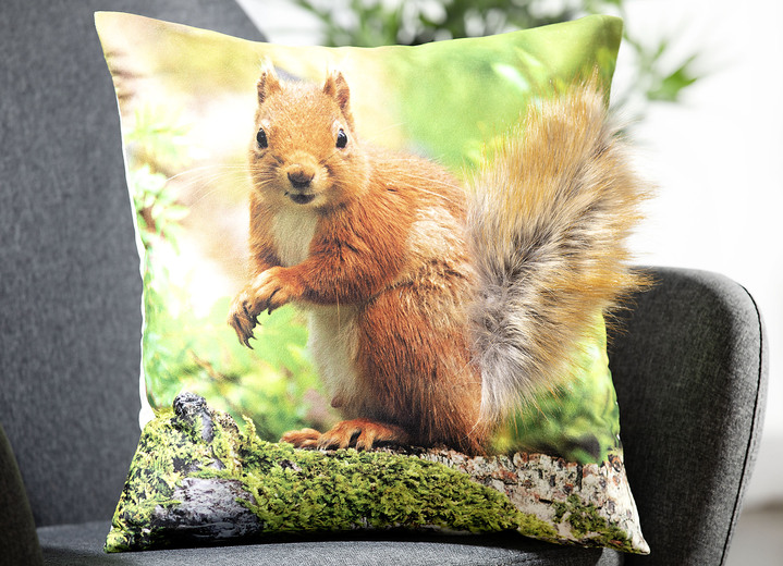 Dekoration - Kissenbezug Eichhörnchen mit aufgesetztem Fellschwanz, in Farbe BUNT
