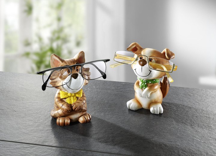 - Brillenhalter, in Farbe BRAUN, in Ausführung Katze mit gelber Schleife