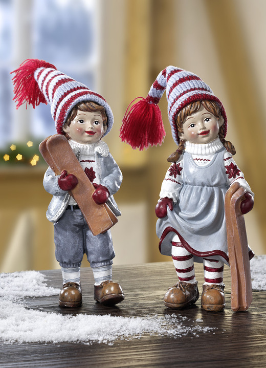 Weihnachten - Winterkinder, 2er-Set, in Farbe ROT-GRAU, in Ausführung Winterkinder Höhe: 17 cm