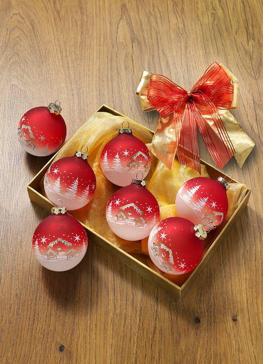 - Hochwertiger Christbaumschmuck, in Farbe ROT-WEISS, in Ausführung Glaskugel-Set, 12-teilig Ansicht 1