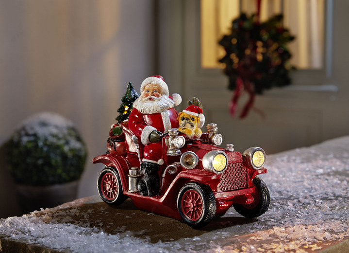 Weihnachten - Weihnachtsmann mit Oldtimer aus Polyresin, in Farbe BUNT