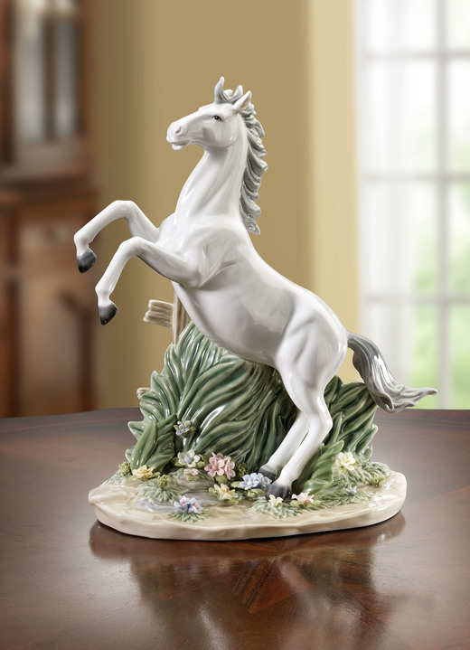 Figuren - Pferd aus hochwertigem Porzellan, in Farbe WEISS-GRAU