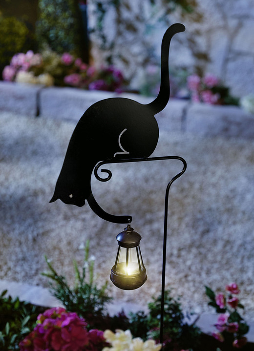 - Solar-Gartenstecker Katze mit Laterne, in Farbe SCHWARZ