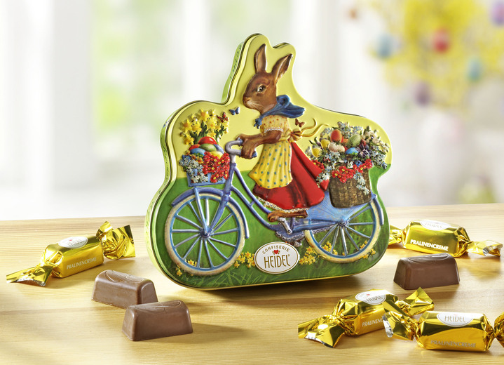 Ostern - Dose aus Metall mit Motiv Hase auf Fahrrad, in Farbe BUNT