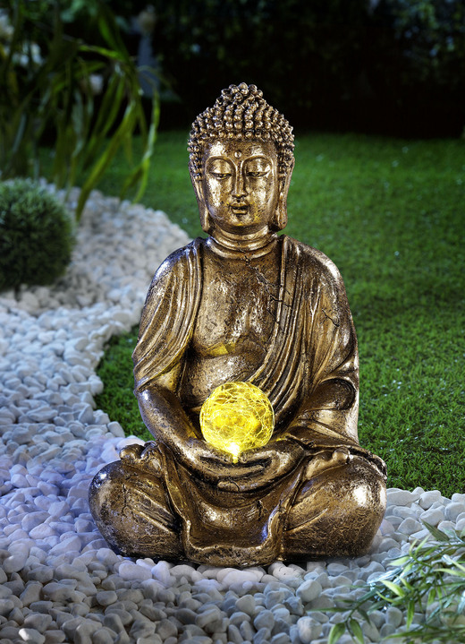 - Buddha mit Solarkugel aus witterungsbeständigem Polyresin, in Farbe GOLD