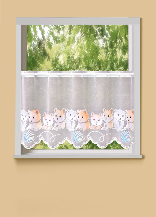 - Kurzstore mit Katzen-Motiv, in Größe 824 (H45xB100 cm) bis 862 (H60xB150 cm), in Farbe WEISS-BUNT