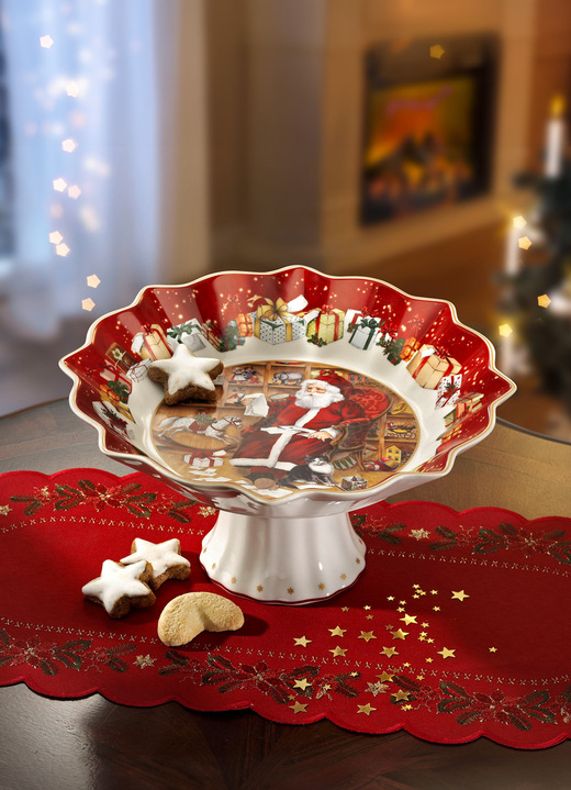 Weihnachten - Schale auf Fuss aus hochwertigem Porzellan, in Farbe WEISS-ROT Ansicht 1