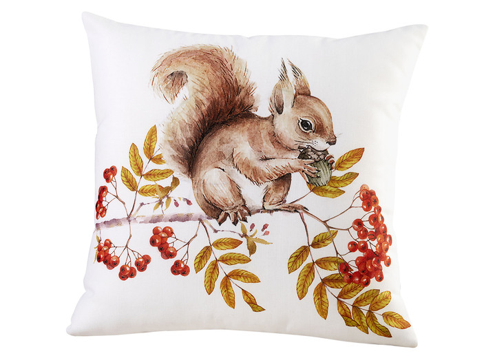Kissenbezüge - Kissenbezüge mit Eichhörnchen-Motiven, in Farbe BUNT, in Ausführung Eichhörnchen auf Zweig Ansicht 1