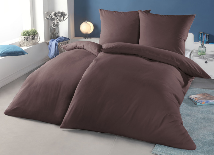 - Biber Bettwäsche-Garnitur mit Reissverschluss, in Größe 111 (40x80 cm + 135x200 cm) bis 115 (80x80 cm + 155x220 cm), in Farbe BRAUN