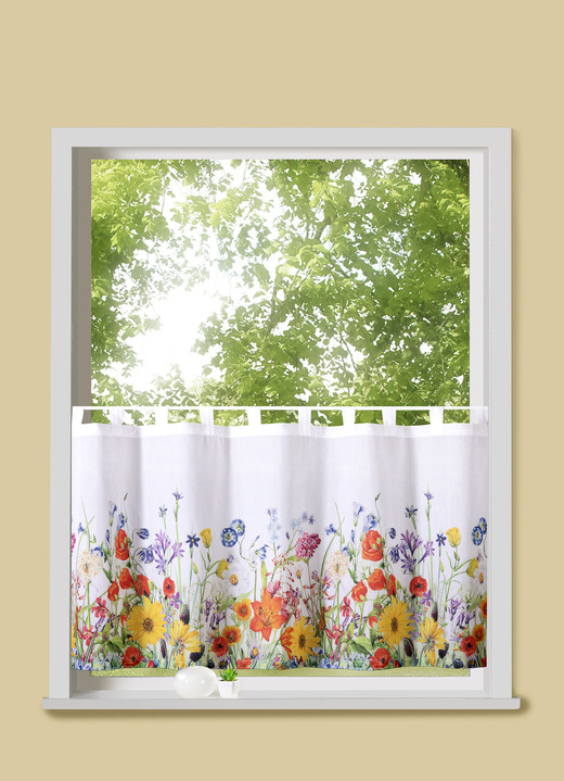 Modern - Kurzstore «Mohnblumen» mit Stangendurchzug, in Größe 784 (H45xB 90 cm) bis 861 (H60xB150 cm), in Farbe MULTICOLOR Ansicht 1