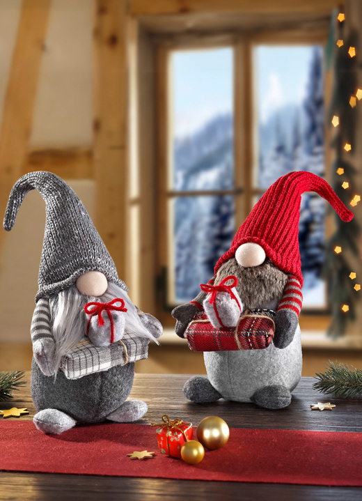 - Putzige Wichtel mit Zipfelmütze und Geschenken, in Farbe GRAU-SILBER