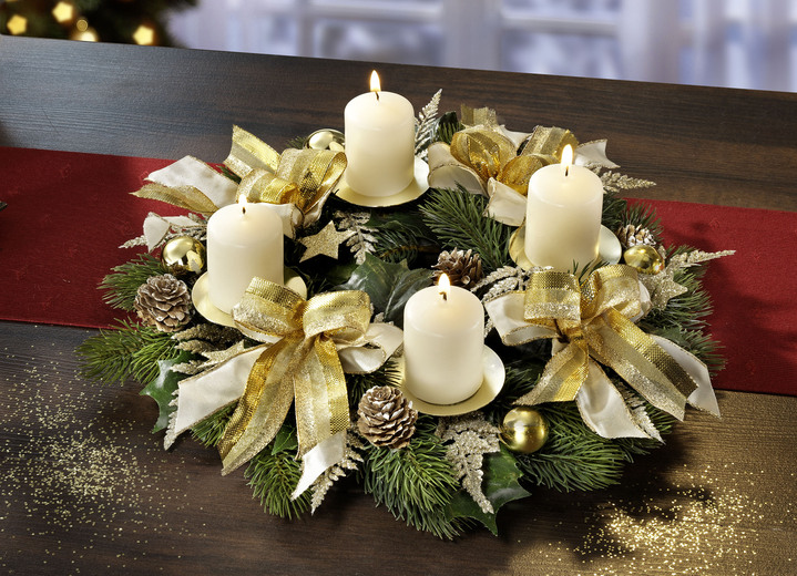 - Adventskranz aus Kunst- und Textilmaterial, in Farbe CREME-GOLD