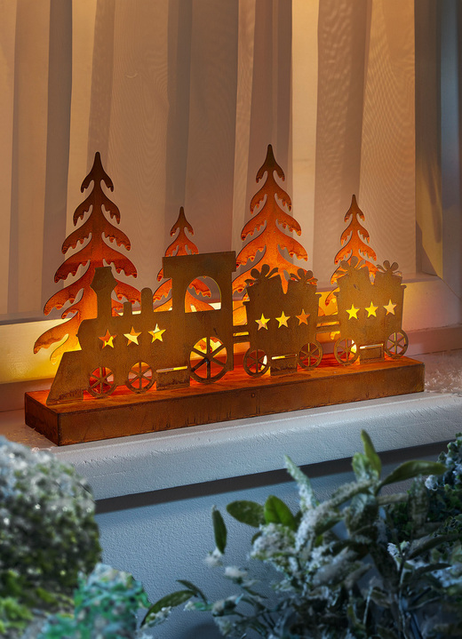 Weihnachten - LED-Silhouette «Weihnachtszug» aus Metall, in Farbe BRAUN Ansicht 1