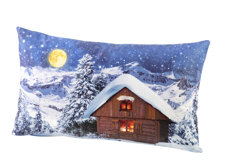 Kissenbezüge - Kissenbezug Winterhütte mit Reissverschluss, in Größe 900 (30x50 cm) bis 905 (40x40 cm), in Farbe BLAU Ansicht 1