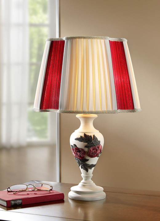 - Tischlampe mit Fuss aus massivem Erlenholz, in Farbe CREME-ROT