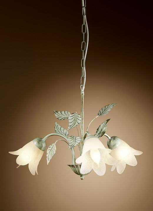 Lampen & Leuchten - Pendellampe mit Gestell aus Eisen, in Farbe CREME-GRÜN, in Ausführung 3-flammig Ansicht 1