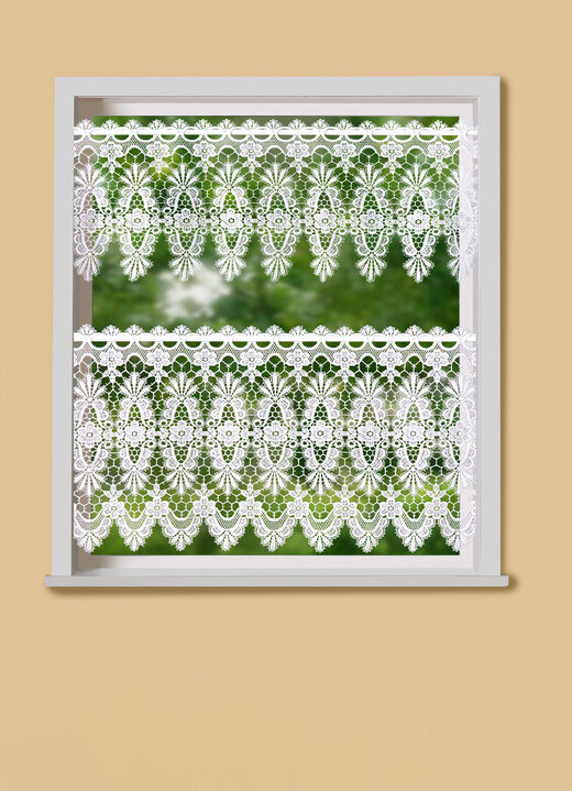 Landhaus & Küche - Kurzvorhang aus echter Plauener Spitze, in Größe 662 (H30xB125 cm) bis 858 (H65xB200 cm), in Farbe WEISS