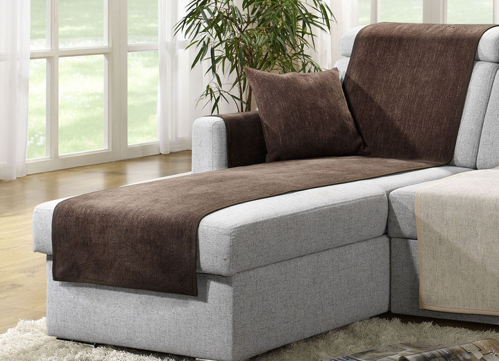 - Nicht rutschende Sessel-,Couch- und Armlehnenschoner mit Fleckschutz, in Größe 101 (Sesselschoner, 50x140 cm) bis 905 (Kissenhülle, 38x 38 cm), in Farbe BRAUN