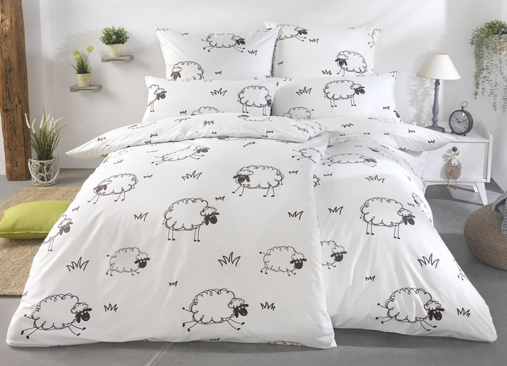 Bettwäschegarnituren - Renforcé Bettwäsche-Garnitur mit Reissverschluss, in Größe 111 (40x80 cm + 135x200 cm) bis 115 (80x80 cm + 155x220 cm), in Farbe WEISS