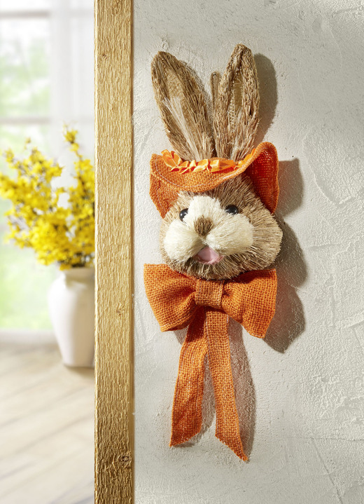 Ostern - Hasenkopf aus Stroh, Jute und Kunstmaterial, in Farbe ORANGE Ansicht 1