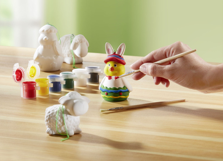 - Mal-Set mit Osterfiguren aus Keramik, in Farbe WEISS