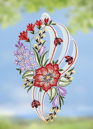 Fensterbild Blumen mit Marienkäfern