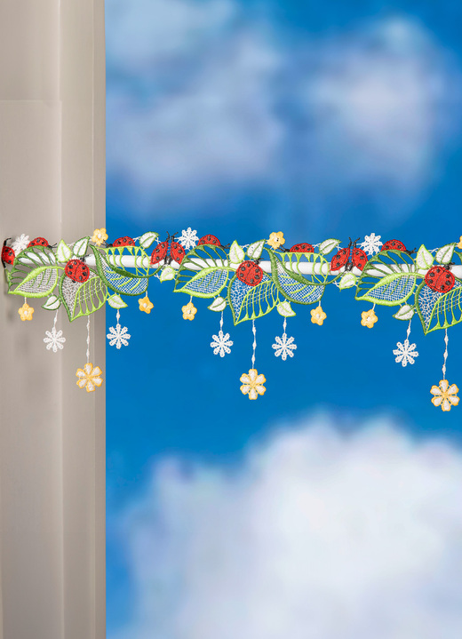 Frühling/Sommer - Stangendeko mit Marienkäfer-Motiv, in Größe 628 (H14 cm x B48 cm) bis 660 (H14 cm x B112 cm), in Farbe FARBIG Ansicht 1