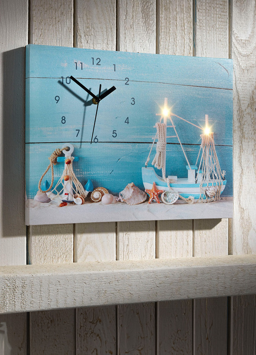 Uhren - Maritime Wanduhr mit LED-Beleuchtung, in Farbe BLAU-WEISS
