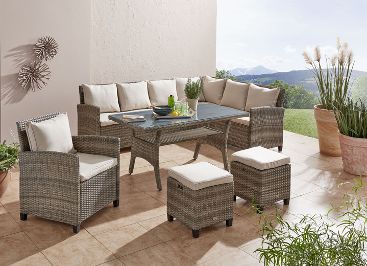 Gartenmöbel - Lounge-Set «Flair» aus hochwertigen Materialien, in Farbe BEIGE, in Ausführung Lounge-Set mit grauer Glasplatte Ansicht 1