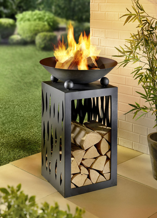 Freizeitspass - Feuerschale mit Holzfach, in Farbe SCHWARZ Ansicht 1