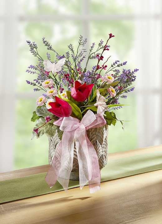 Kunst- & Textilpflanzen - Lavendel-Gesteck, in Farbe GRÜN-ROSA