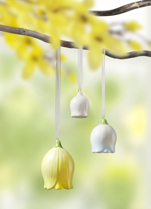 - Blumenglöckchen, 3er-Set, aus Keramik, in Farbe WEISS-BLAU-GELB