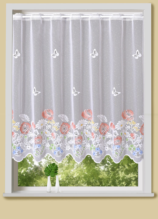 - Handcolorierter Kurzstore mit Mohnblumen-Motiven, in Größe 784 (H45 cmxB 90 cm) bis 884 (H90 cmxB150 cm), in Farbe BUNT Ansicht 1