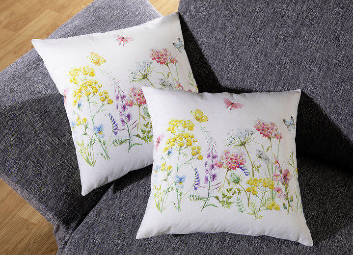 - Kissenbezüge mit Blumenwiesen-Motiven, 2er-Set, in Farbe BUNT