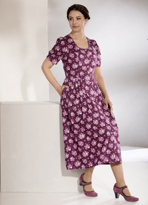 Damenmode - Landhauskleid mit Schmuckknöpfen, in Größe 018 bis 054, in Farbe BORDEAUX-BUNT