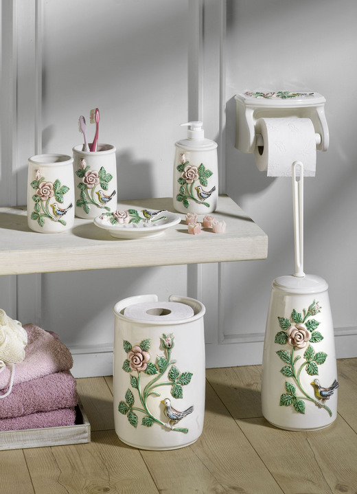 Accessoires - Klassische Badezimmer-Accessoires, in Farbe CREME-GRÜN-ROSA, in Ausführung Seifenschale