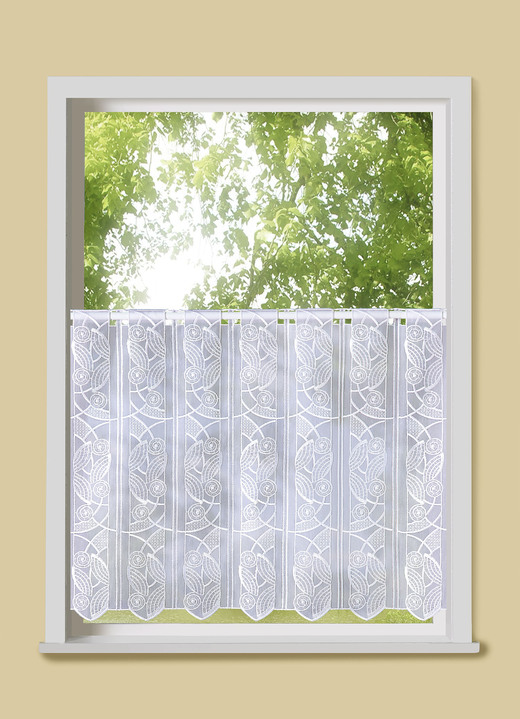 Landhaus & Küche - Makramee-Kurzvorhang mit Stangendurchzug, in Größe 661 (H30xB 90 cm) bis 792 (H45xB150 cm), in Farbe WEISS Ansicht 1