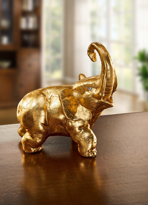 Figuren - Elefant in wertvoller Handarbeit, mit Blattgold verziert, in Farbe GOLD
