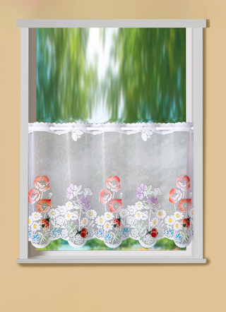 Kurzvorhang Blumenwiese mit Stangendurchzug
