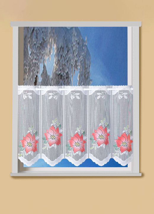 - Kurzvorhang Weihnachtsstern mit Stangendurchzug, in Größe 786 (H45xB 90 cm) bis 859 (H60xB135 cm), in Farbe WEISS-ROT Ansicht 1