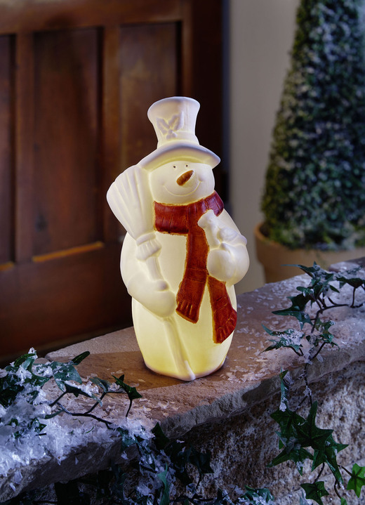 Weihnachten - Schneemann mit LED-Beleuchtung, in Farbe WEISS-ROT