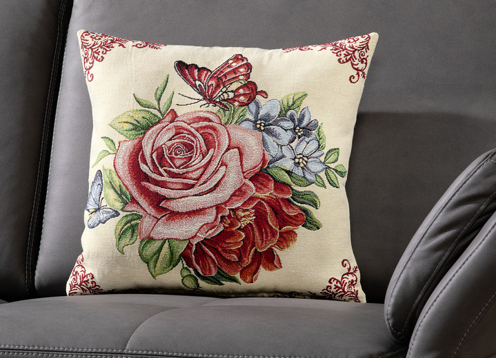 Kissenbezüge - Kissenbezug mit Rosenmotiv und Schmetterling, in Farbe BEIGE-ECRU Ansicht 1
