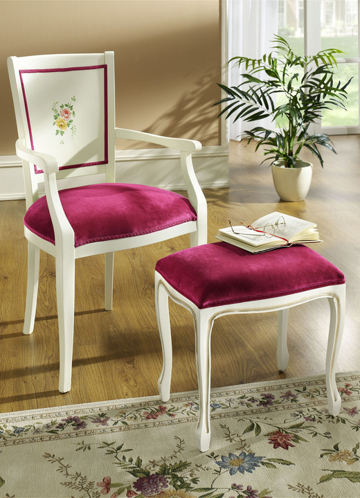 Kleinmöbel - Polstermöbeln aus massivem Buchenholz, in Farbe ANTIKWEISS-ROT, in Ausführung Armlehnenstuhl Ansicht 1